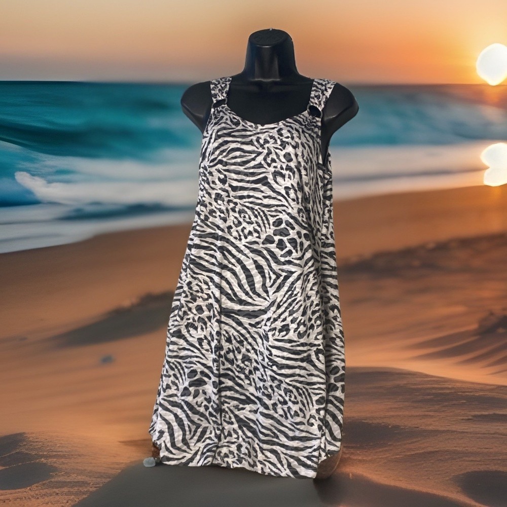 Pacific Beach Cover Up Safari Print Dress Womens Medium